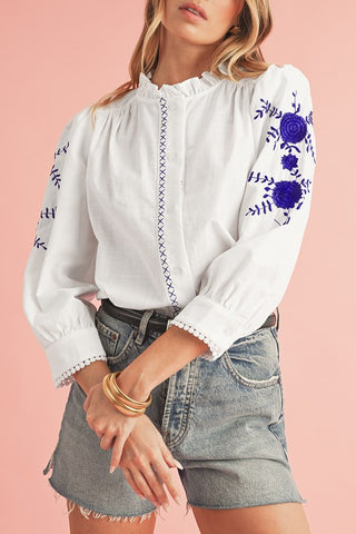 Floral Embroidered Button Up Shirt Shirt