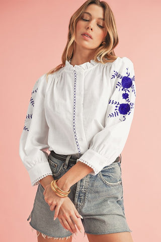 Floral Embroidered Button Up Shirt Shirt