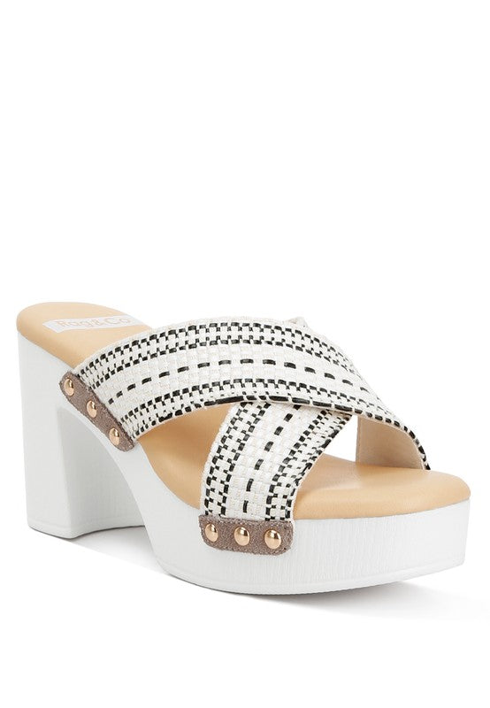 Finley Raffia High Block Heel Clogs White clogs