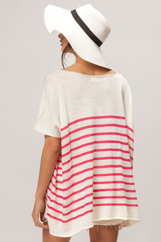 BiBi V Neck Striped Short Sleeve Top Top