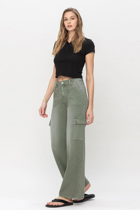 High Rise Utility Cargo Wide Jeans