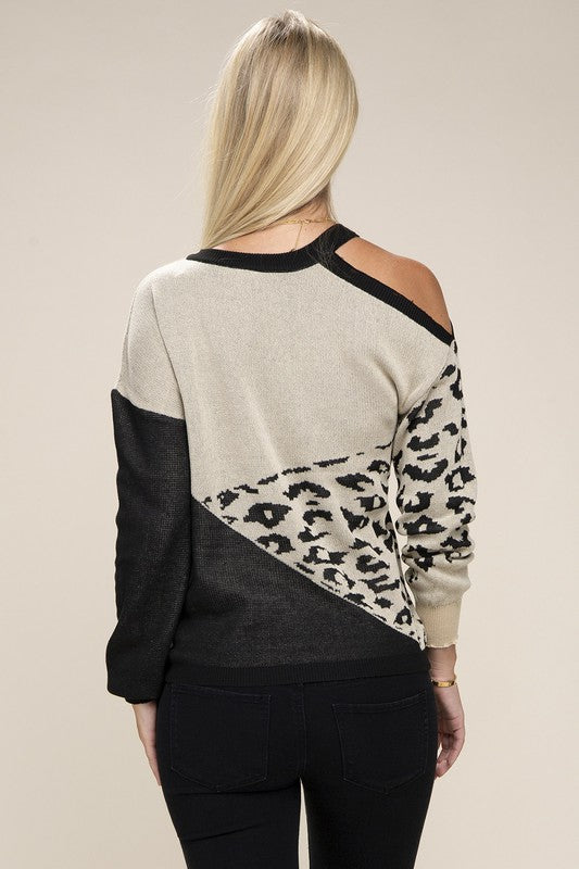 Leopard Print Color Block Sweater Sweater
