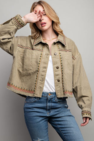 EMBROIDERED WASH COTTON JACKET Jacket