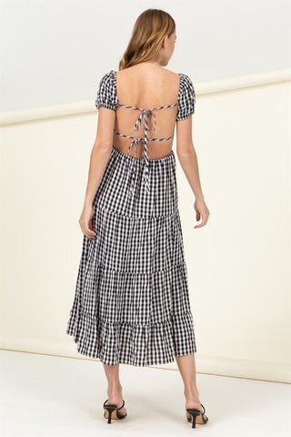 Somewhere to Go Tie-Back Gingham Print Maxi Dress Dress