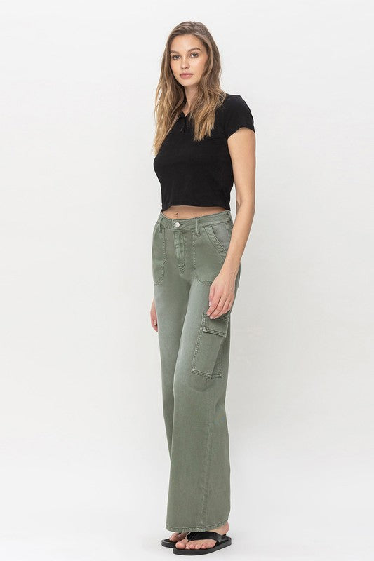 High Rise Utility Cargo Wide Jeans