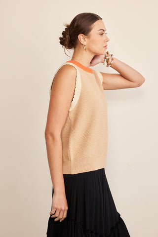 In February Contrast Round Neck Sweater Vest Top