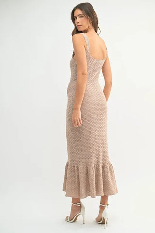 Ruffled Hem Sleeveless Crochet Knit Midi Dress Dress