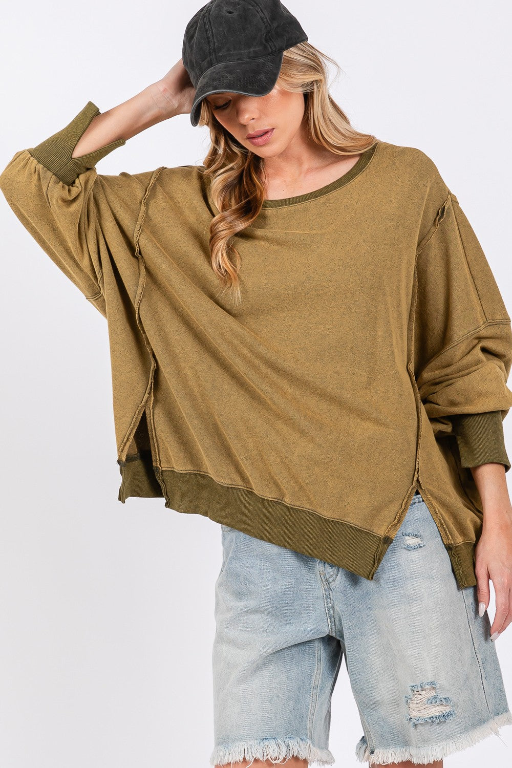 Mineral Wash Side Slit Oversized Sweatshirt sweatshirt