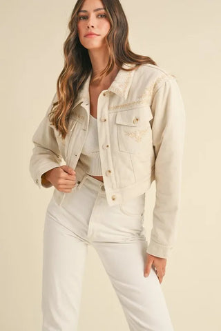 Embroidered Quilted Cropped Jacket Taupe Jacket