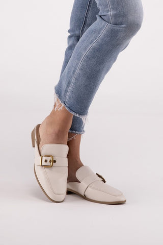 Chantal-S Buckle Backless Slides Loafer Shoes Ivory loafers