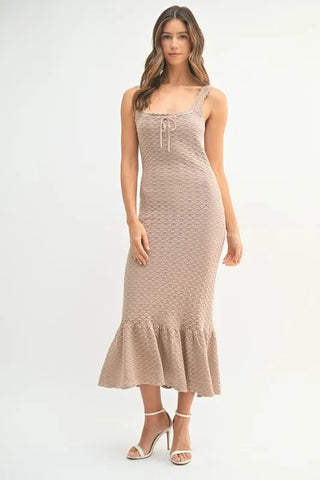 Ruffled Hem Sleeveless Crochet Knit Midi Dress Dress