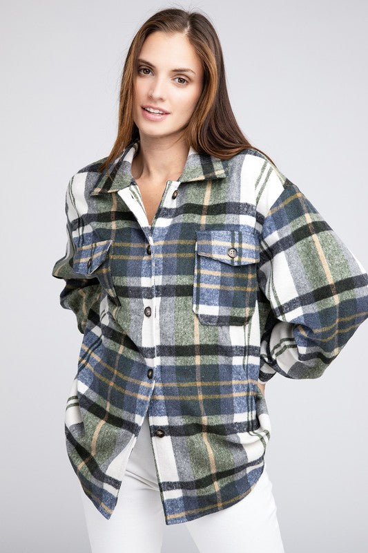 Textured Shirts With Big Checkered Point OLIVE MULTI Shirt