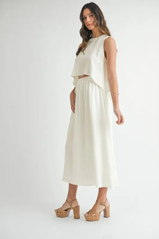 Wrinkled Round Neck Swing Top and Skirt Set set