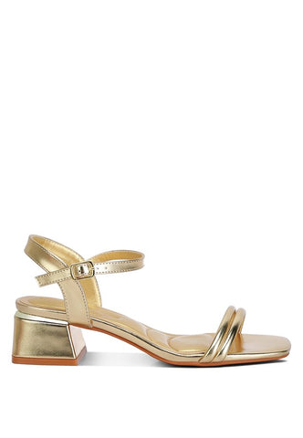 Zabou Metallic Ankle Strap Low Block Heels Heels