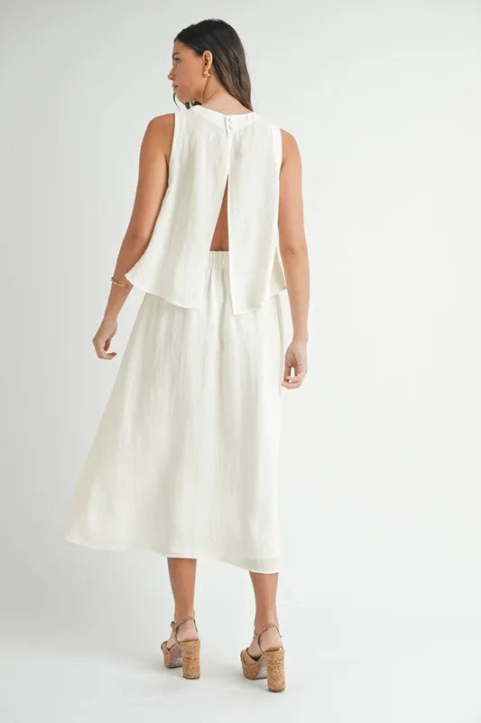 Wrinkled Round Neck Swing Top and Skirt Set set