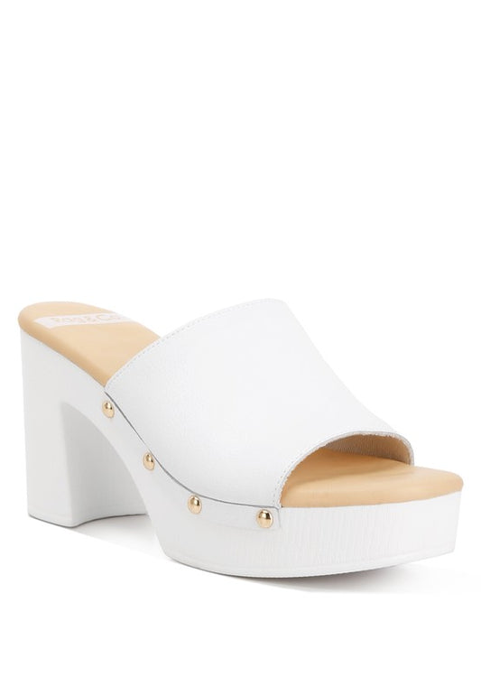 Drew Recycled Leather Block Heel Mules White mules