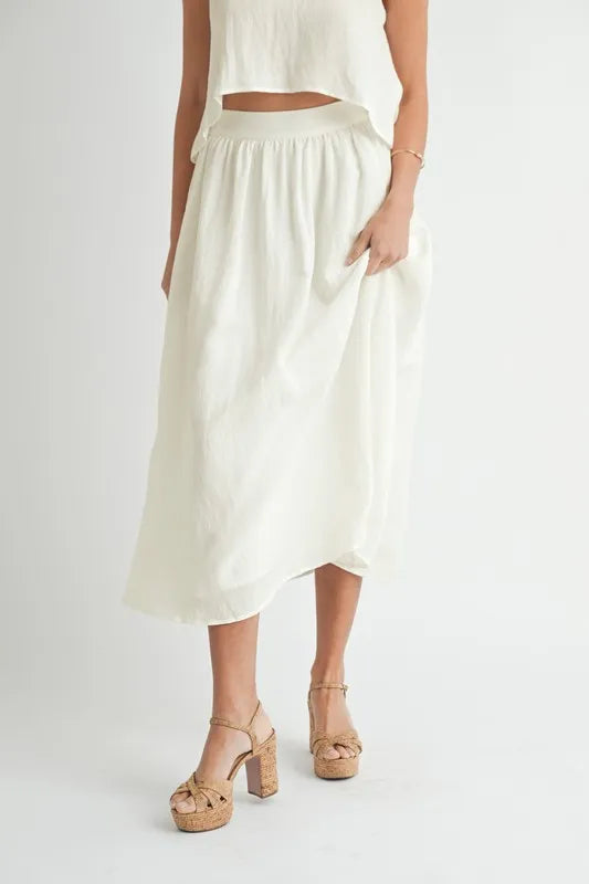 Wrinkled Round Neck Swing Top and Skirt Set set