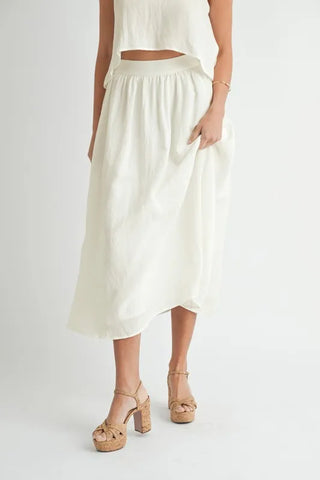 Wrinkled Round Neck Swing Top and Skirt Set set