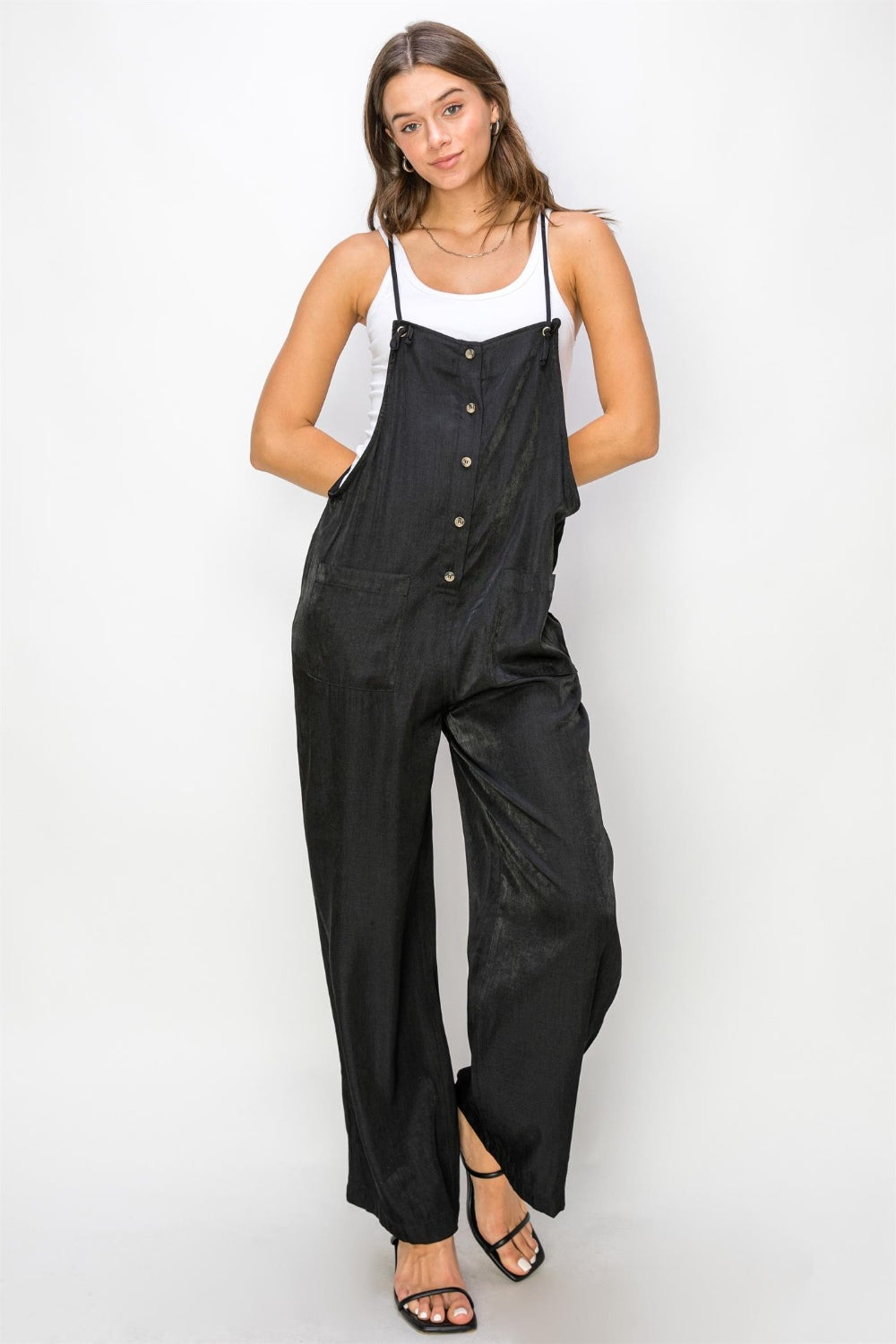 HYFVE Half Button Sleeveless Straight Jumpsuit Black jummpsuit