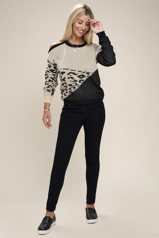 Leopard Print Color Block Sweater Leopard Sweater