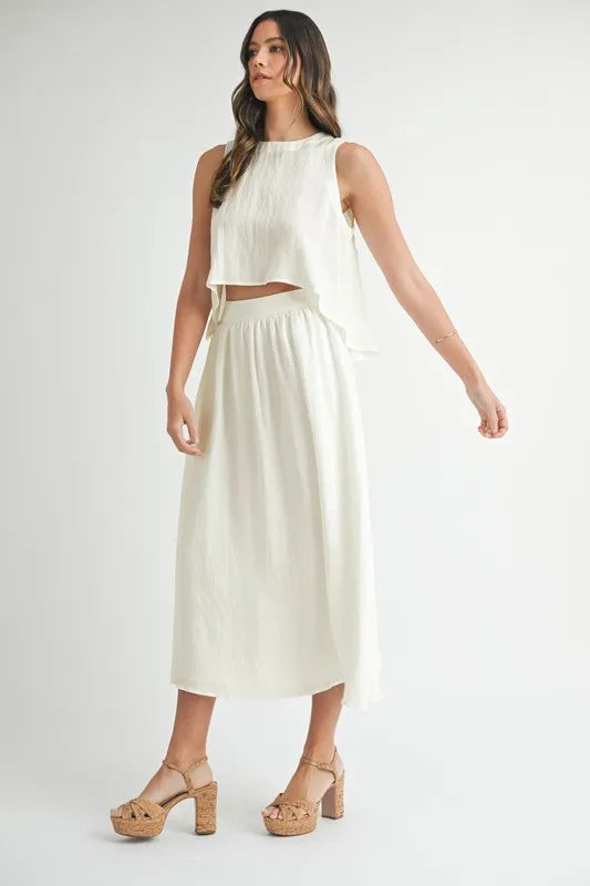 Wrinkled Round Neck Swing Top and Skirt Set set