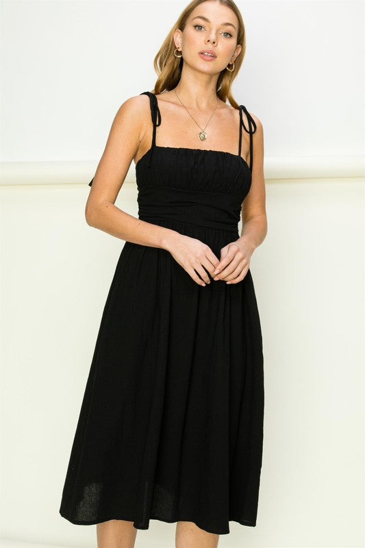 Get a Clue Tie-Strap Midi Dress BLACK Dress