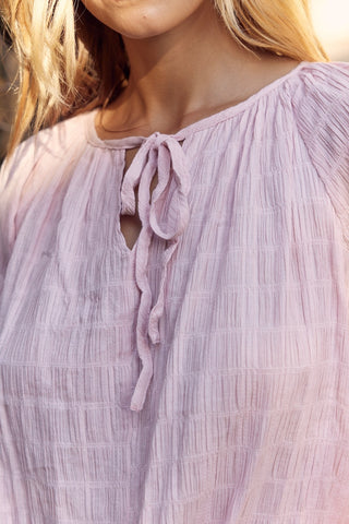 In February Textured Tie Neck Blouse Top