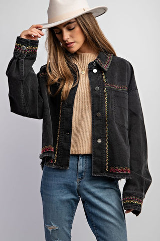 EMBROIDERED WASH COTTON JACKET Jacket