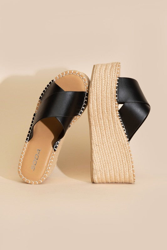 Raffia Platform Slides BLACK Sandals