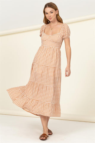 Somewhere to Go Tie-Back Gingham Print Maxi Dress Dress