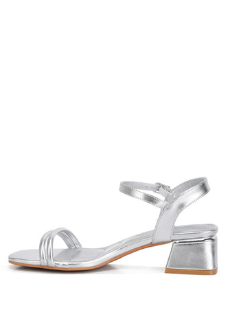 Zabou Metallic Ankle Strap Low Block Heels Heels