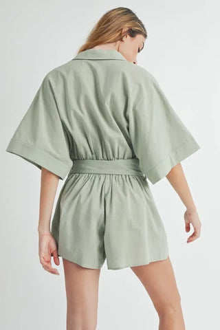 Embroidered Button Down Collared Neck Romper Romper