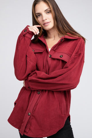 Fleece Buttoned Down Oversized Jacket BURGUNDY Jacket