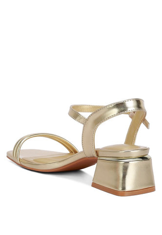 Zabou Metallic Ankle Strap Low Block Heels Heels