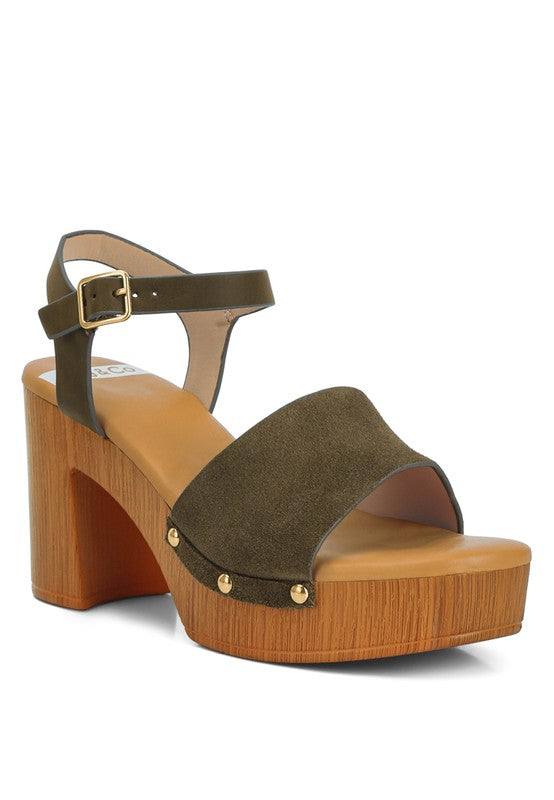 Daniela Suede High Block Sandals Olive Sandals