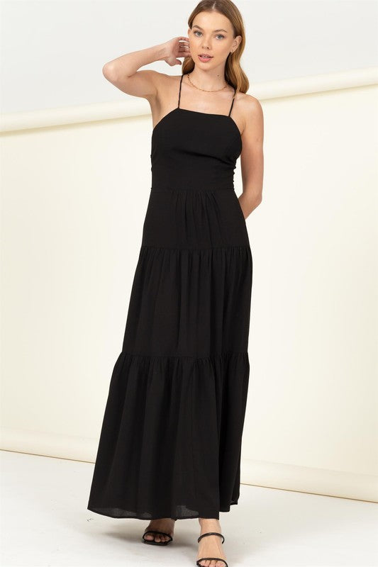 Said Yes Tiered Maxi Dress BLACK L Dress