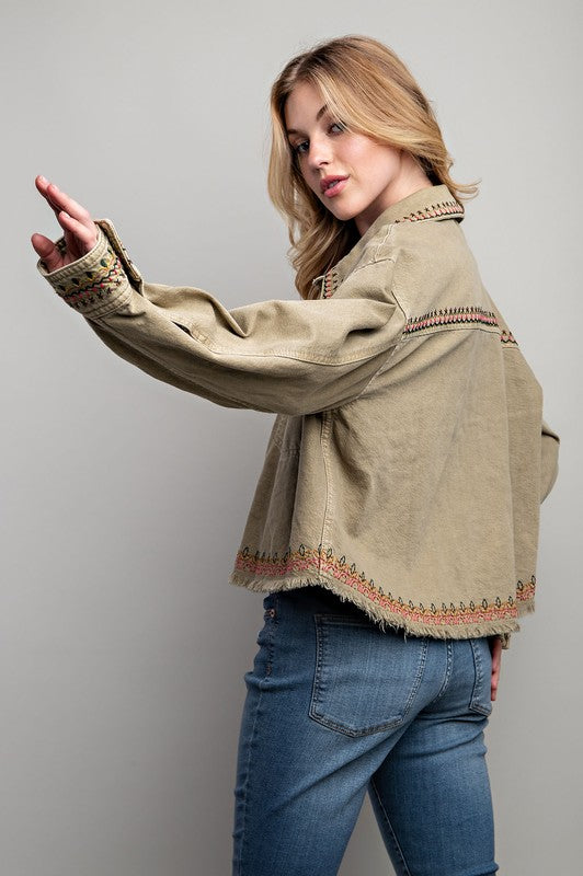 EMBROIDERED WASH COTTON JACKET Jacket