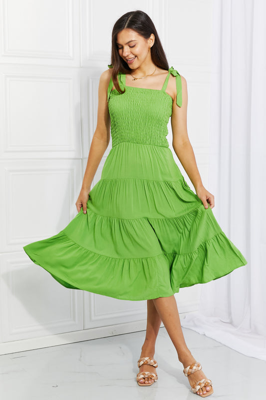Culture Code Full Size Summer Solstice Smocked Tiered Dress Lime Dress