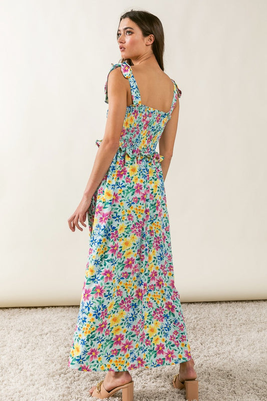 BiBi Floral Ruffle Trim Smocked Cami Dress Dress
