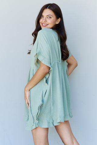 Ninexis Out Of Time Full Size Ruffle Hem Dress with Drawstring Waistband in Light Sage Dress
