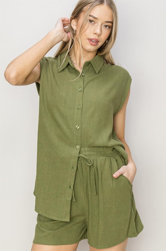 Linen Shirt and Shorts Set MOSS set