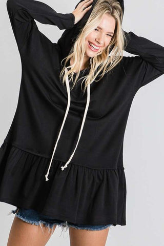 Long sleeve hoodie peplum tunic BLACK sweatshirt