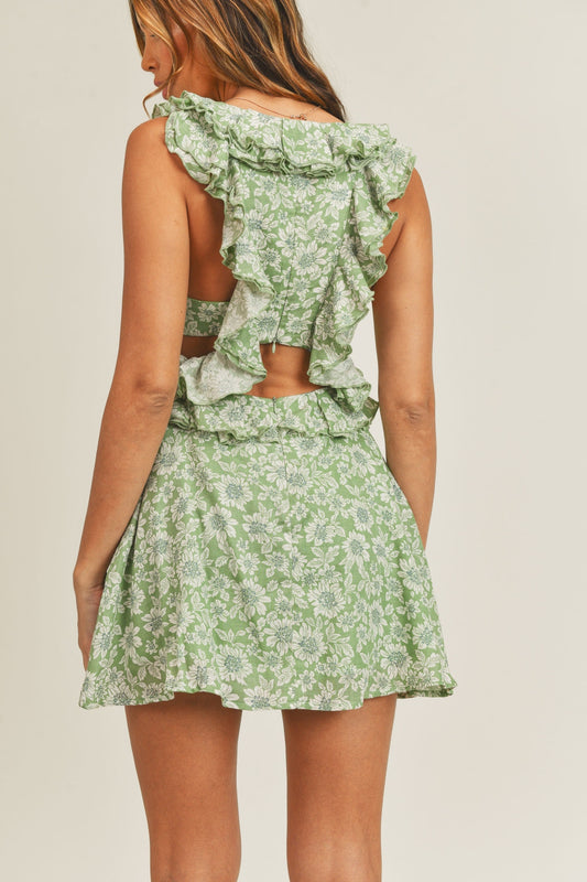 MABLE Floral Side Cutout Ruffled Mini Dress Dress
