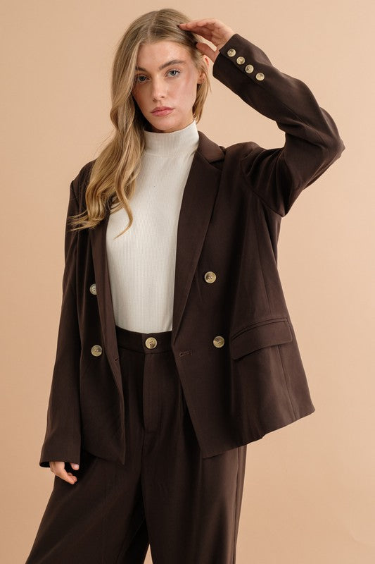 DOUBLE BUTTON BLAZER JACKET Brown