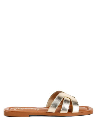 Aura Faux Leather Flat Sandals Sandals