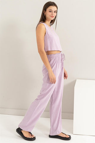 D-Linen Blended Top and Pants Set Set