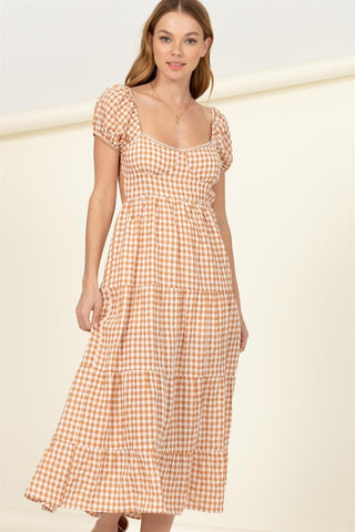 Somewhere to Go Tie-Back Gingham Print Maxi Dress HAZEL Dress