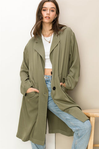 Right Round Button Front Oversized Coat Trench Coat