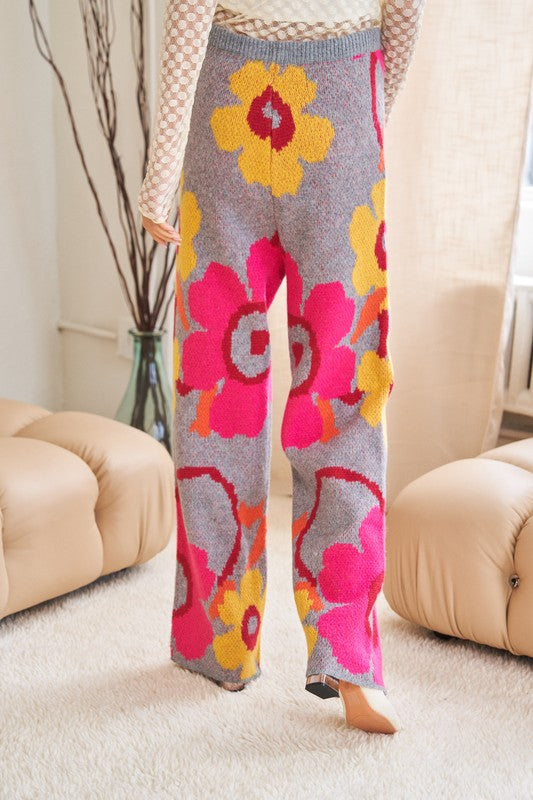 Flower Printed Casual Cozy Full Long Wide Pants Pants