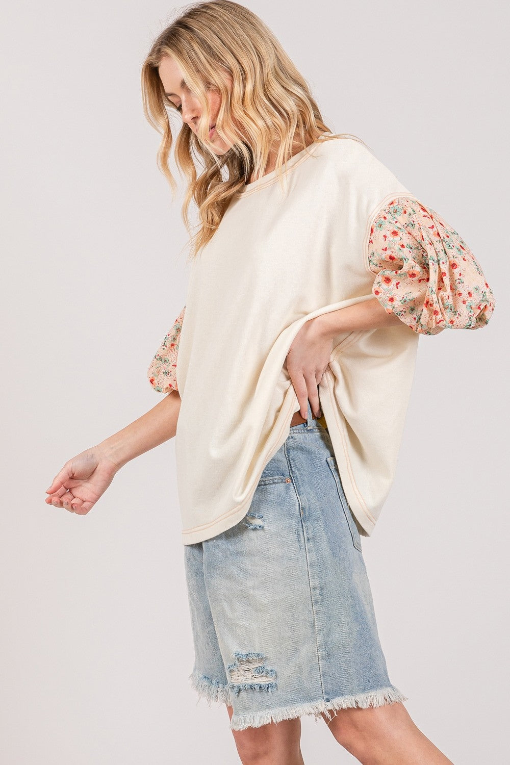 SAGE + FIG Round Neck Bubble Sleeve Oversize Top top